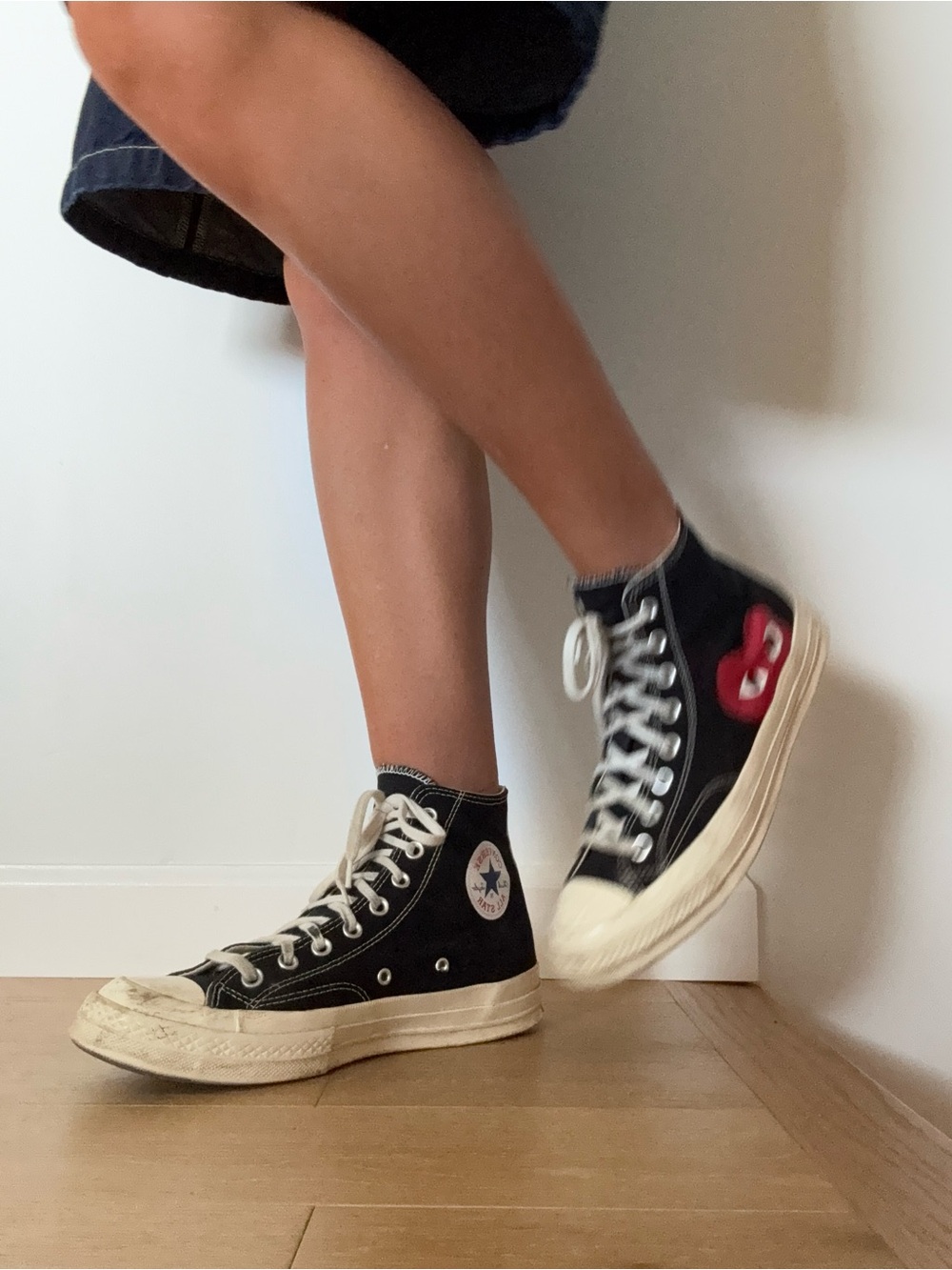 Comme des Garcons Black High-Top Sneakers with Red Heart